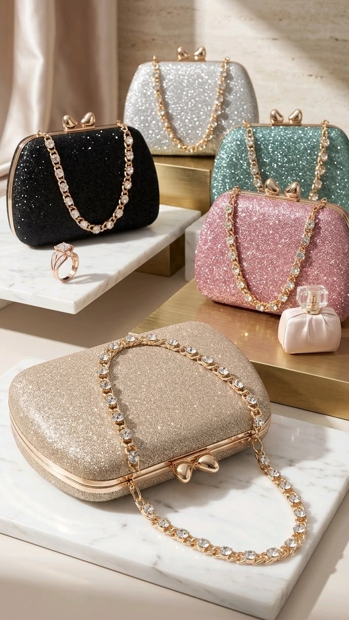 ✨ Luxury Glitter Evening Clutch Bag with Crystal Chain